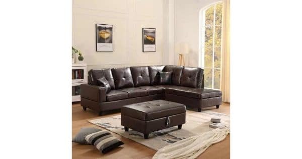 UNIROI Modern Faux Leather Sectional Sofa with Chaise Lounge