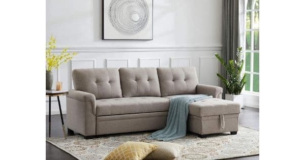 Lilola Home Lucca Light Gray Linen Reversible Sleeper Sectional Sofa