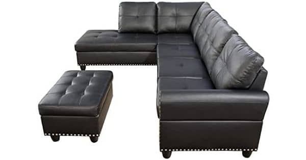 Devion Furniture Faux Leather Sectional Sofa with Ottoman