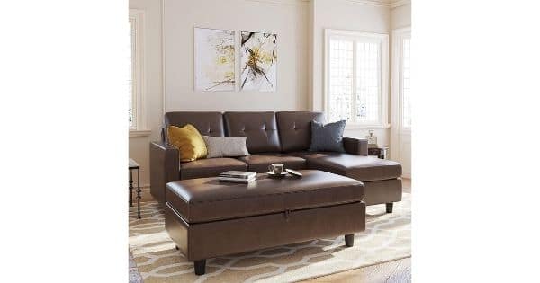 Leather Sectional Couch with Ottoman HONBAY