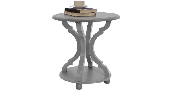 Small Round Table, Round End Table with Shelf, FINECASA